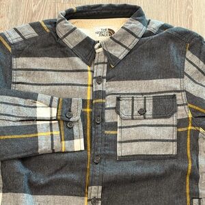 The North Face Campshire Shirt Mens Large Grey Yellow Fleece Lined Plaid Warm